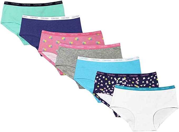 Calvin Klein Girls Hipster Panties Cotton Stretch Logo Waistband Tagless (7 Pack)